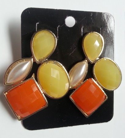 * Brinco - Pedra - Laranja e Amarelo - R$ 25,00 